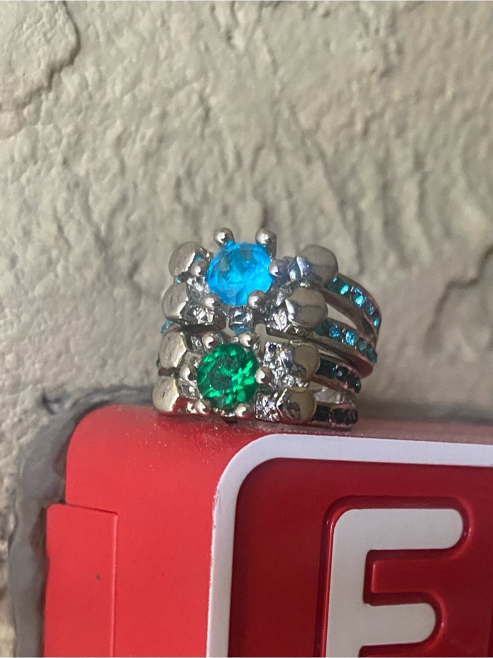 2 Ring Set / Bundle - Cubic Zirconium Stones Stainless Steel Rings Size 6.5